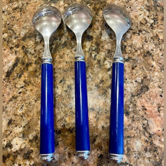 Vintage MCM Cobalt Blue Stainless Flatware 9 Pieces, 3 Place Settings of 3 (KFS) - Picture 6 of 8